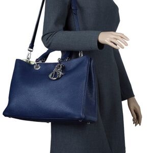 Dior Dark Blue Pebbled Leather Large Diorissimo Shopper Tote